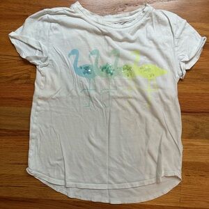 GAP Kids White Tee with Blue and Green Flamingos